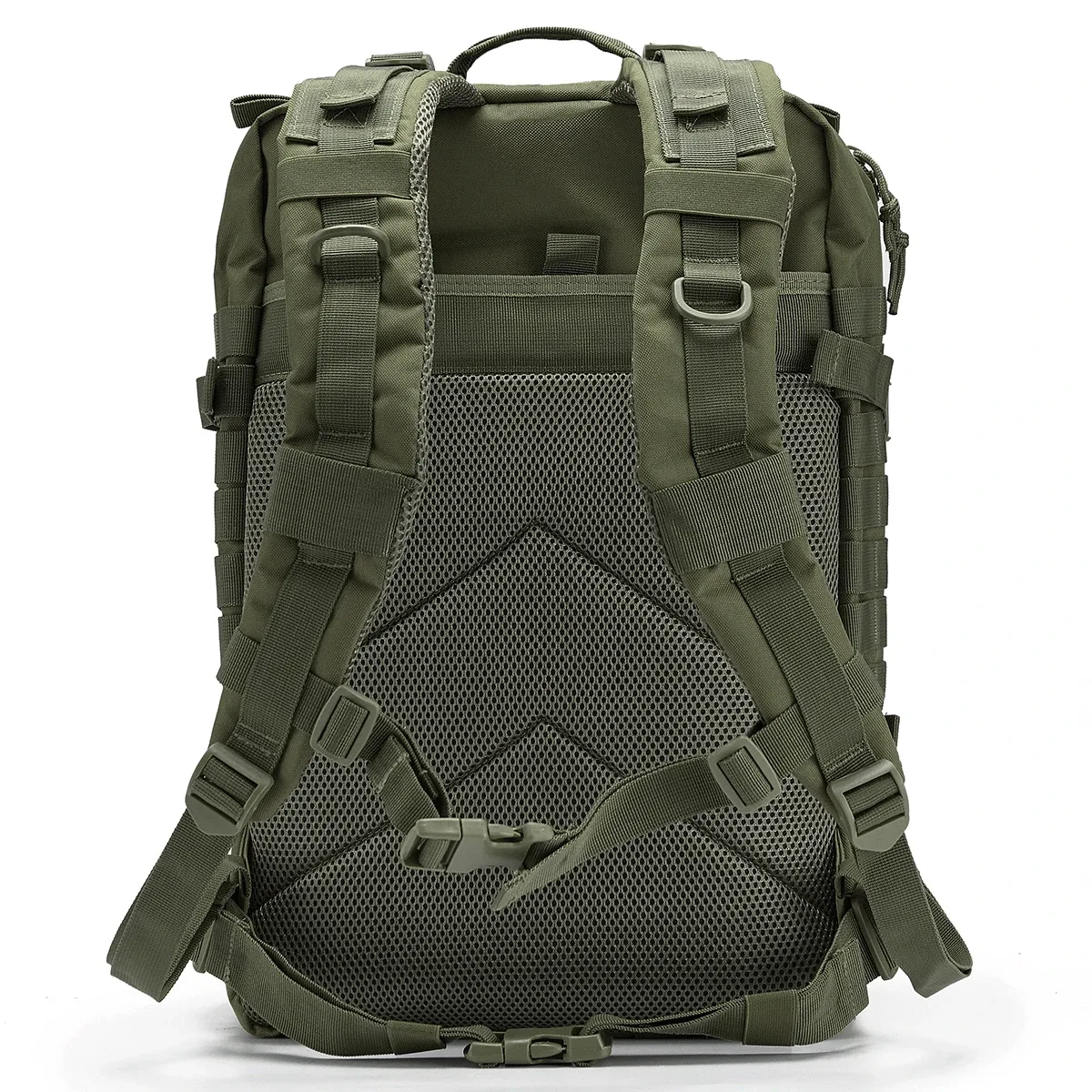sac dos polyester olive bandes noires compartiments fermetures éclair sangles ajustables survie plein air trekkings chasse hommes