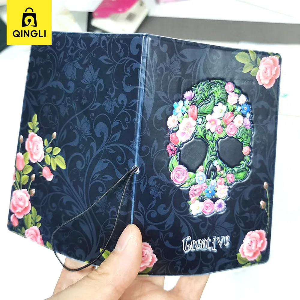 couverture de passeport en forme de crâne de rose, accessoires de voyage, corde de contraction de style halloween, étui porte-passeport anti-perte, nouvelle mode
