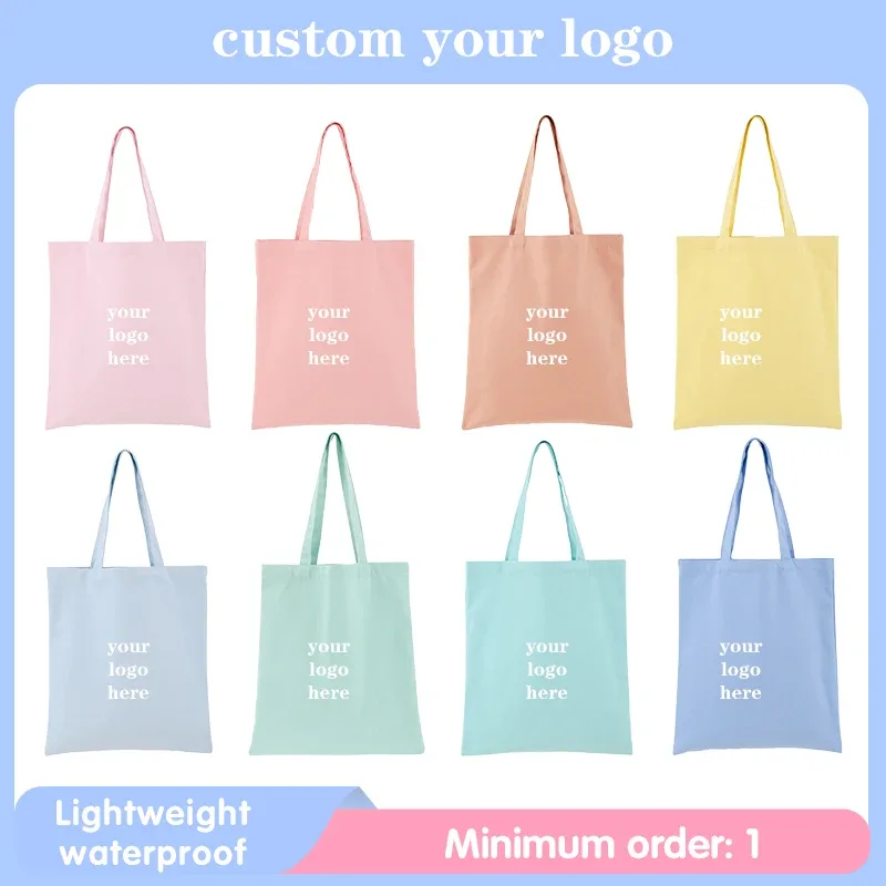 sac fourre-tout de shopping écologique en coton personnalisé, couleur bonbon, pliable et réutilisable, sac de supermarché en toile pour femmes