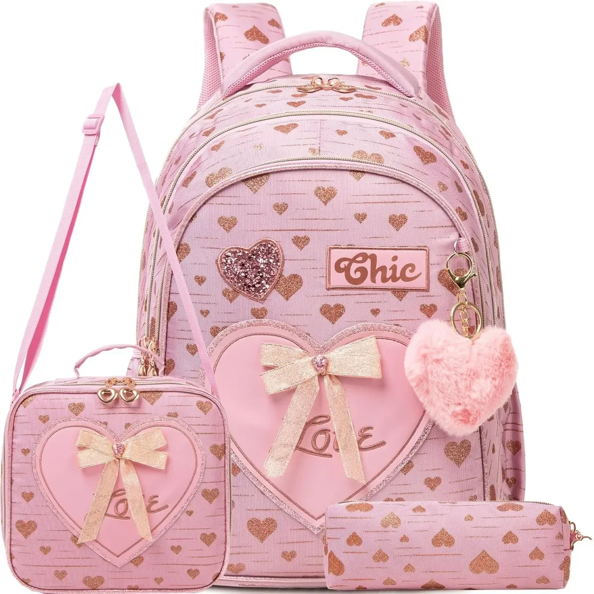 ensemble de 3 sacs à dos d'école pour filles, avec fourre-tout et trousse à crayons, sac à livres primaire léger pour enfants, mochila de retour à l'école