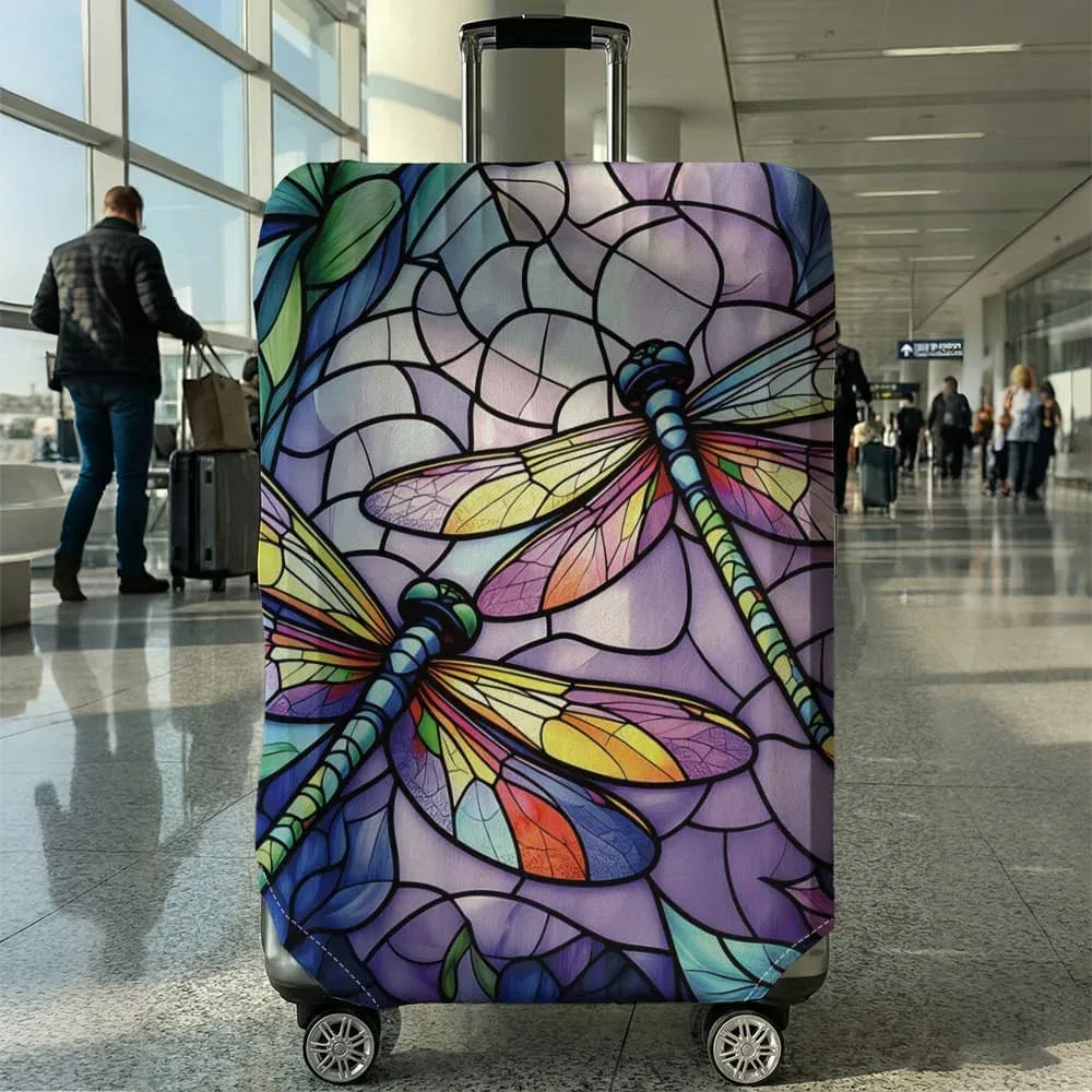 housse de bagage motif libellule style vitrail, convient aux bagages de 18 à 32 pouces, protège-poignée de bagage, accessoires de voyage