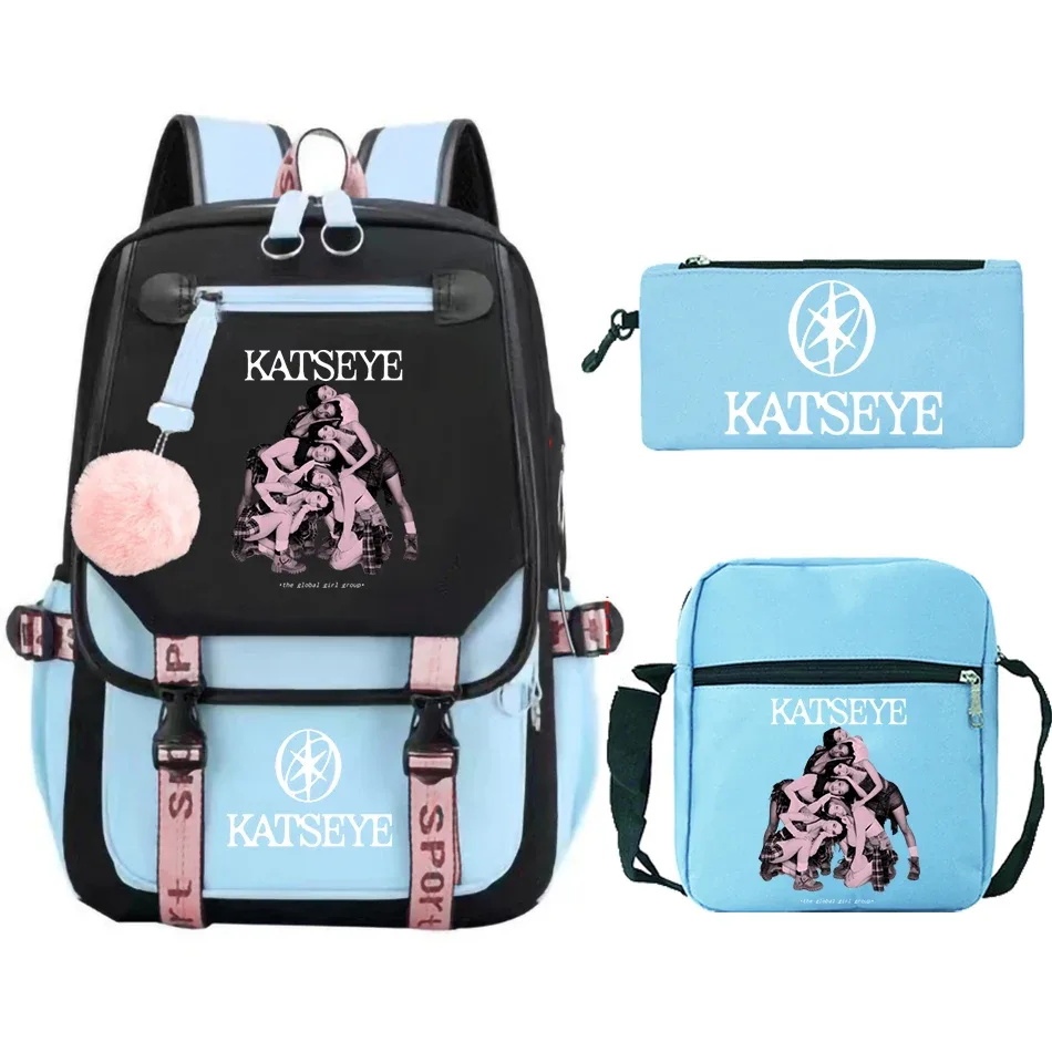 sac dos toile noire rose pastel groupe féminin dessin animé pochette bandoulière poches ouvertes courbe physiologique dos décontracté voyager étudiant scolaire ordinateur portable