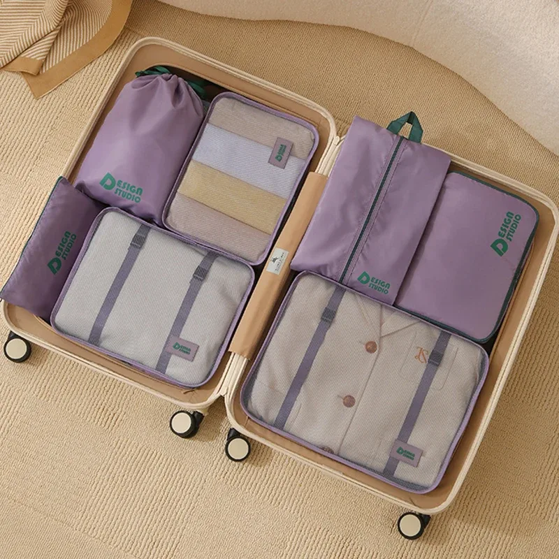 organisateur voyage polyester vert olive jaune accents motif bande poignée résistant tissu épais multifonctionnel sac compression chaussures housse vetements