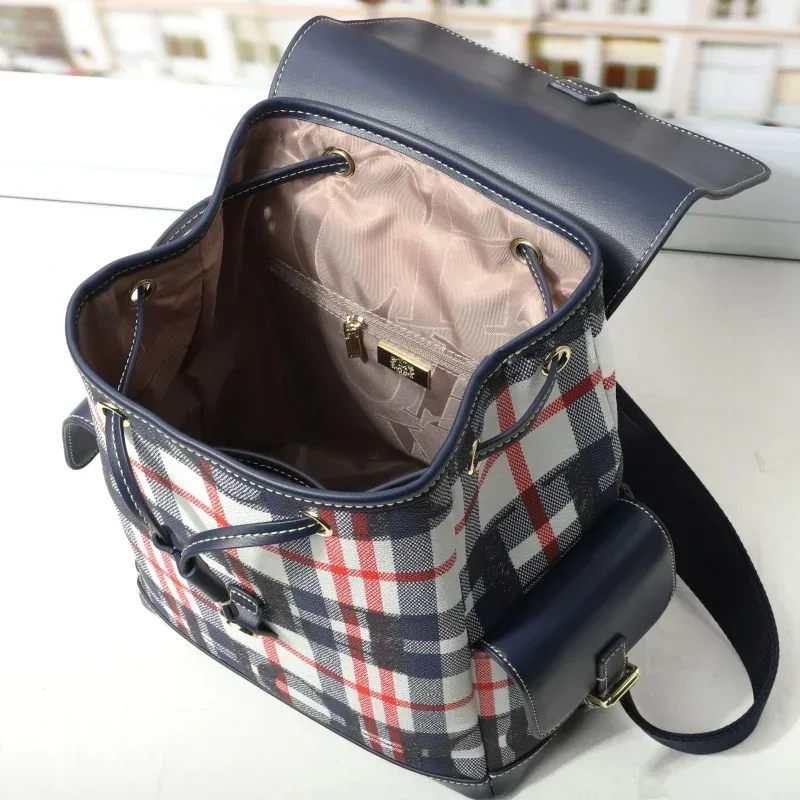 sac dos tissu résistant motif tartan noir rouge blanc bandoulière voyage femmes etudiant ecole