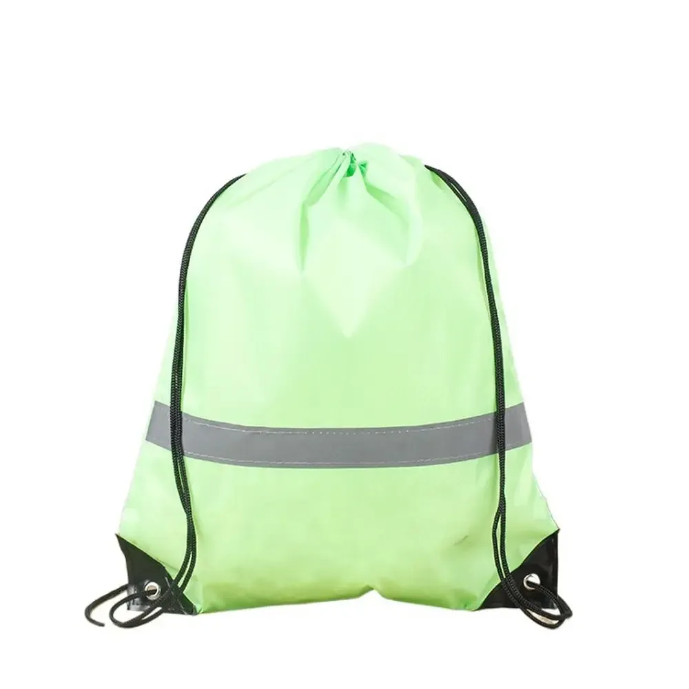 sac à dos de sport à rayures réfléchissantes, cordon de serrage, polyester 210d, couleur unie, sac à bandoulière de sport en nylon, étanche et portable