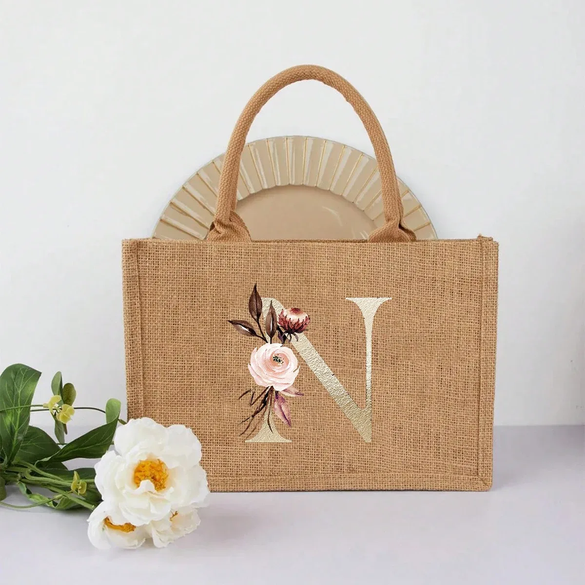 nouveau sac à main élégant en lin à motif lettres dorées, sac à main portable multifonctionnel, sac en lin, sac à main simple grande capacité, sac de rangement décontracté portable, sac de courses multifonctionnel, nouveau design, grande capacité, parfait pour le shopping