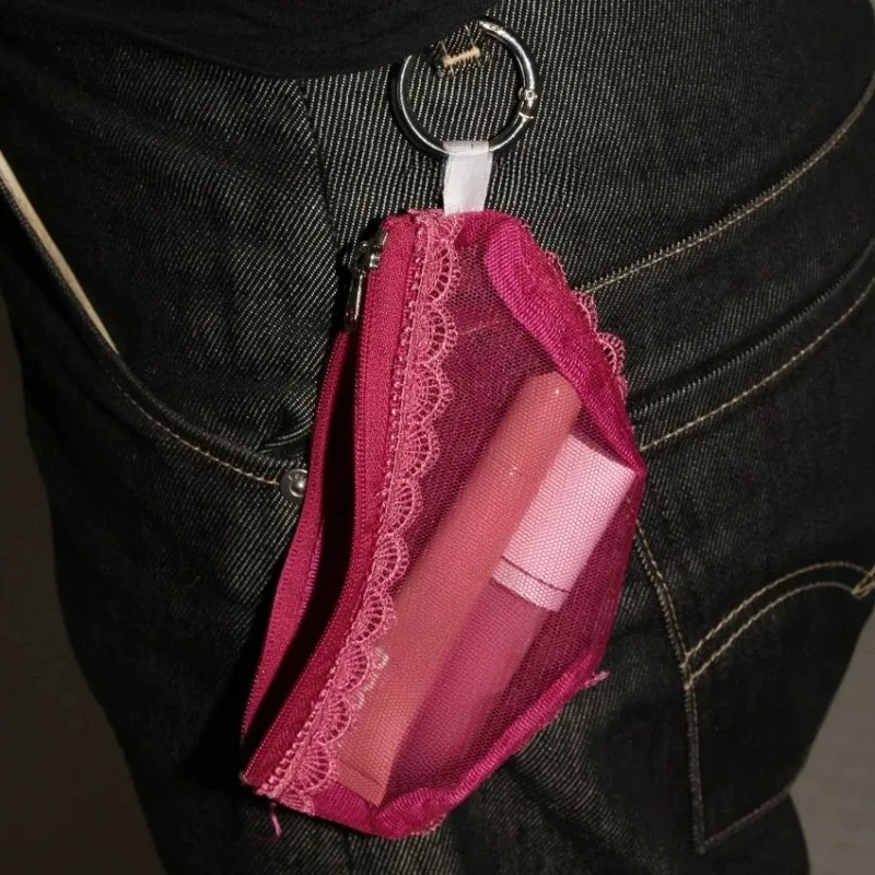 pochette de maquillage triangulaire en dentelle, légère et transparente, organiseur de maquillage portable, pochette de rangement pour accessoires de voyage et de toilette
