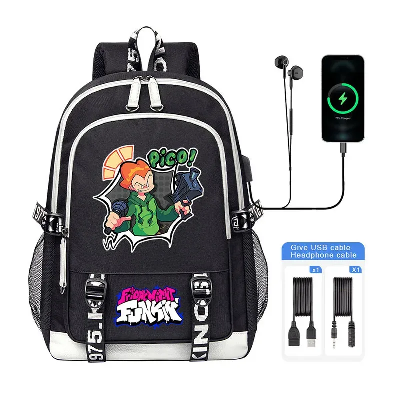 vendredi soir funkin enfants sac à dos haute qualité usb garçon fille sac d'école grande capacité hommes étudiants ordinateur portable sac à bandoulière