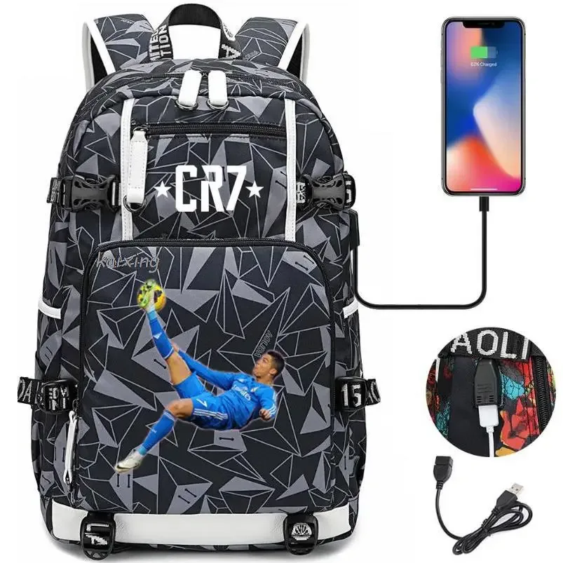 mode cr7 sac à dos usb charge sac d'école 15.6 pouces sac à dos pour ordinateur portable femme mâle livre sac sacs à dos étanche adolescents sac à dos