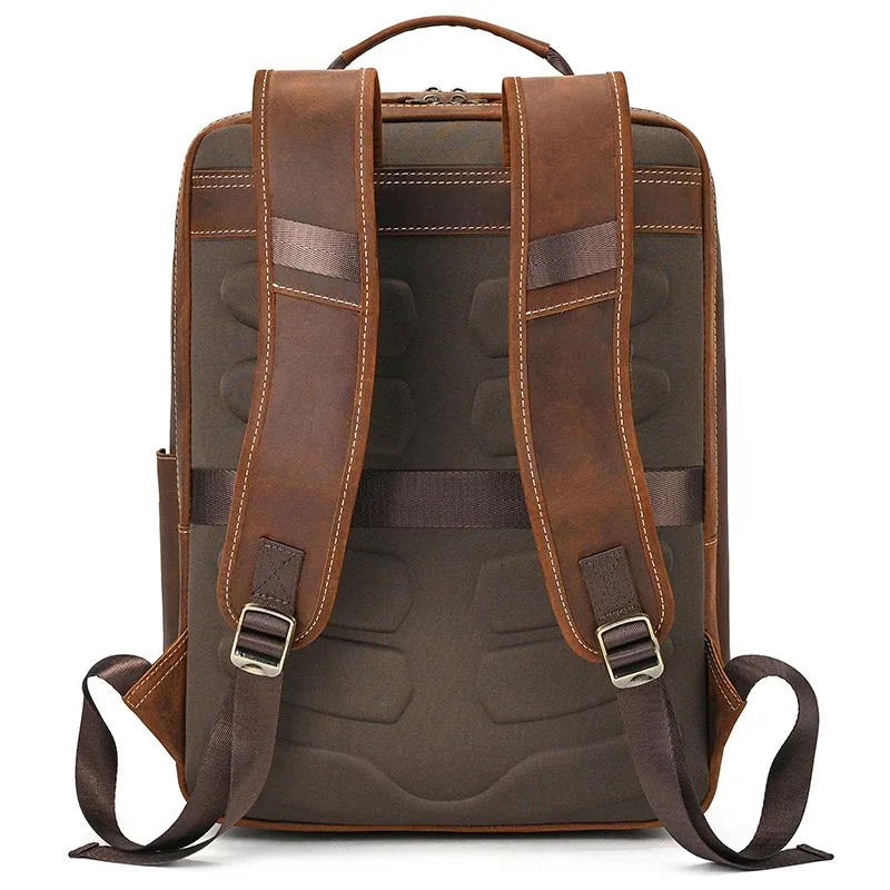 sac à dos rétro en cuir pour hommes d'affaires, sac pour ordinateur portable de 15 à 16 pouces, sac de jour de grande capacité, sac d'école de voyage