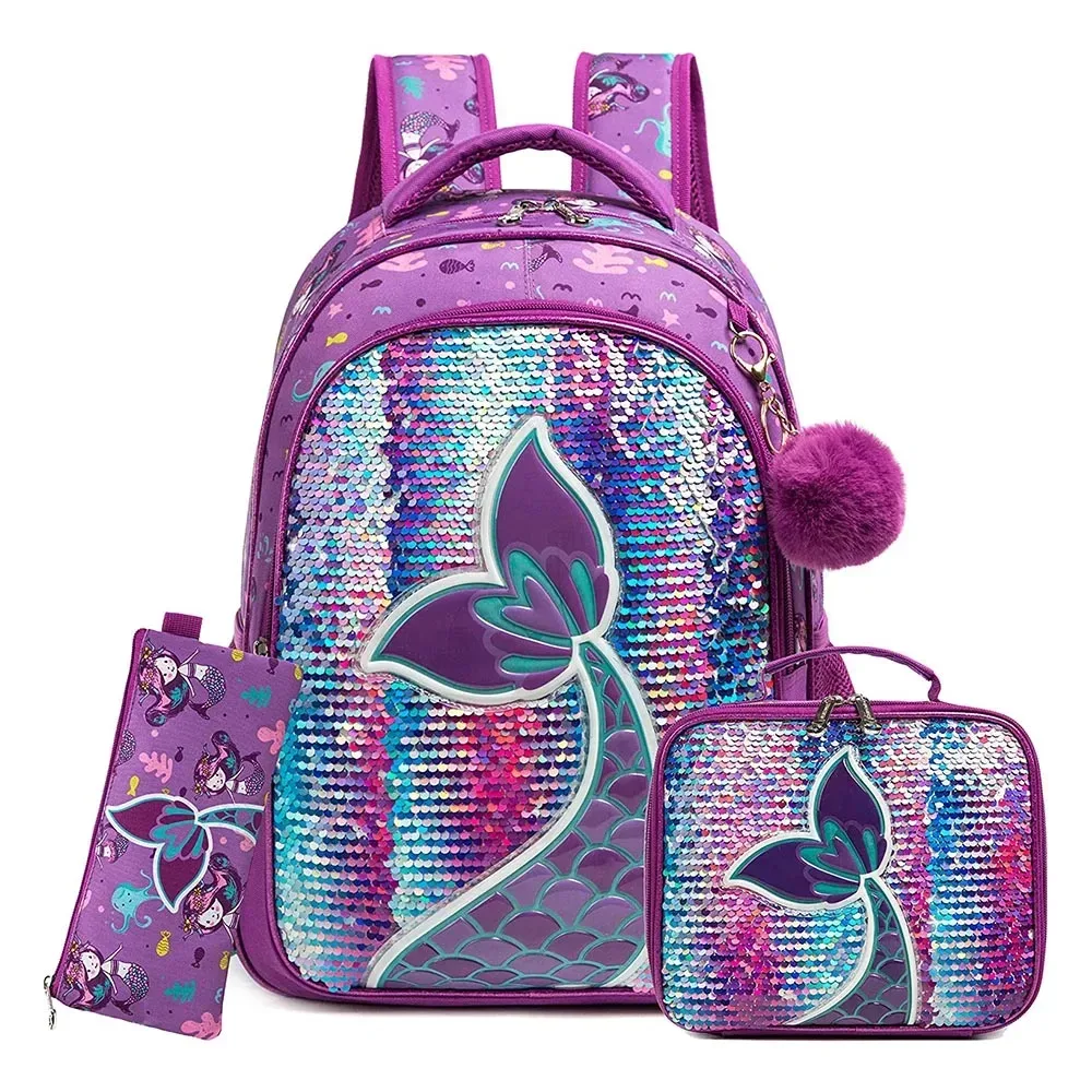 sac à dos d'école bikab pour filles, sac à dos à paillettes de 16 pouces avec boîte à lunch, ensemble de sacs pour fournitures scolaires pour femmes et filles