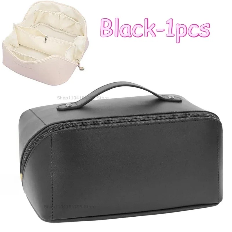 trousse de maquillage de voyage avec double fermeture éclair, grande capacité, organiseur de cosmétiques avec poignée, rangement portable pour articles de toilette pour femmes