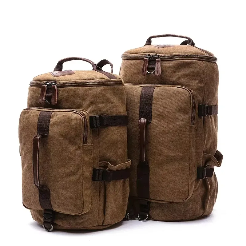 sac à dos en toile de grande capacité pour hommes, sacs polochons multifonctions cylindriques de voyage en plein air, sacs à bagages pour adolescents