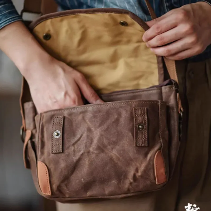 aetoo – sac messager rétro en toile imperméable à l'huile, sac à bandoulière simple pour vêtements de travail en détresse amei kaki, sac à bandoulière de banlieue