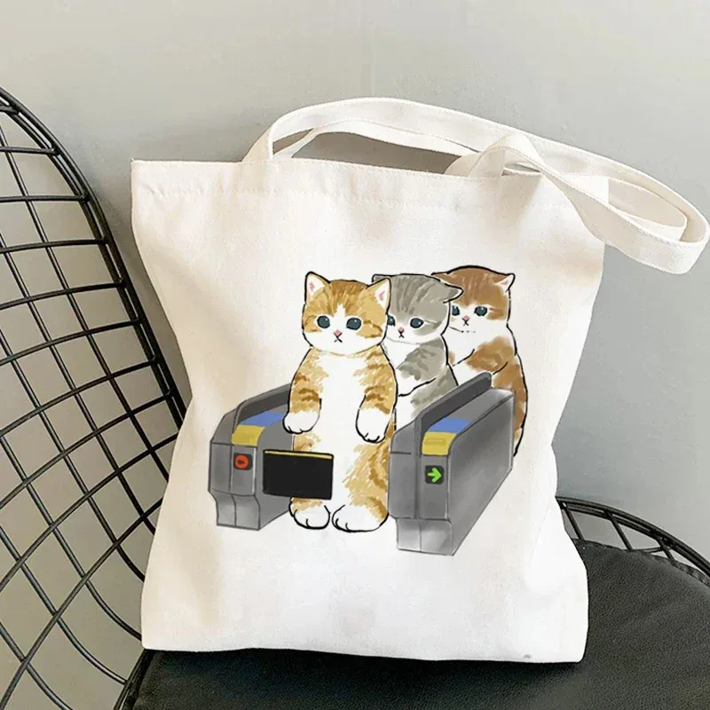 femme sacs à provisions kawaii dessin animé chats amusant sac fourre-tout shopper organisateur décontracté déjeuner sacs à main grande capacité toile sacs à bandoulière