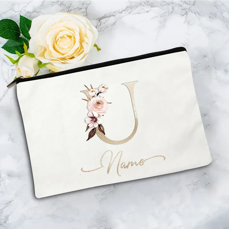 pochette à cosmétiques personnalisée avec nom, motif floral vintage, cadeau élégant pour femmes, demoiselles d'honneur, anniversaire, organisateur de maquillage