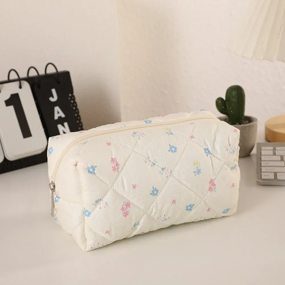 sac de maquillage en coton doux et durable, imprimé floral matelassé, grande capacité, trousse de toilette, organisateur de maquillage pour femmes et filles