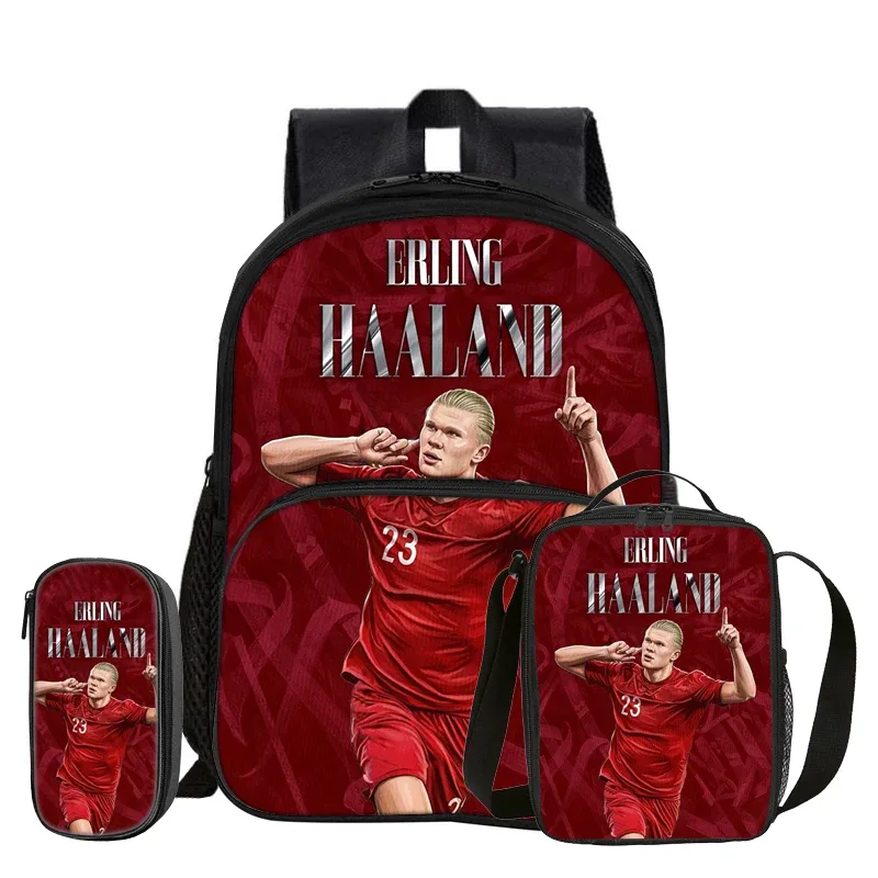 sac dos nylon bleu motifs football erling haaland grand bandoulière arquée sac déjeuner pochette enfant usage voyage
