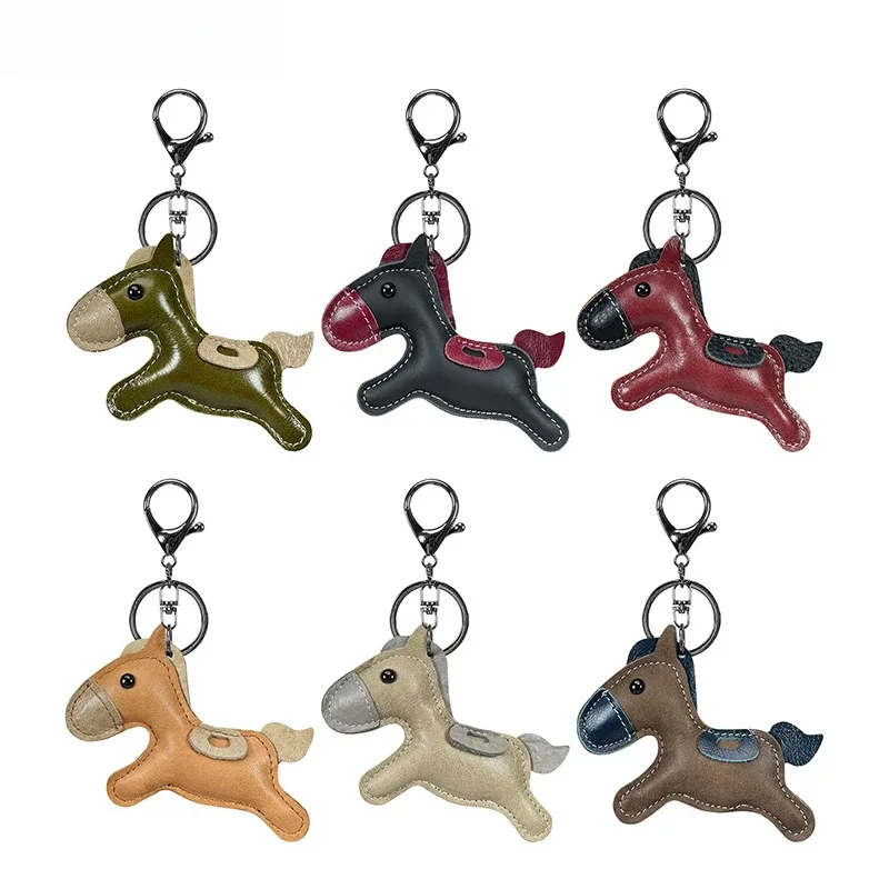 Nouveau à la mode en cuir de vache véritable poney sac à main pendentif mignon cheval porte-clés sac à bagages accessoires porte-clés