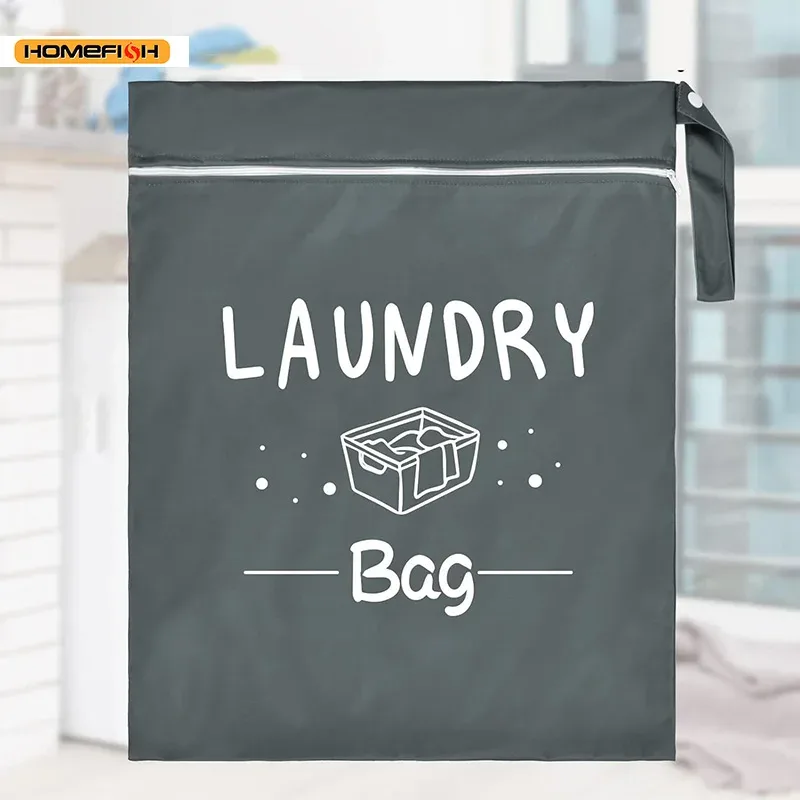 sac à linge en nylon homefish, sac de rangement de voyage, organisateur de vêtements sales lavable en machine, sac à fermeture éclair coloré