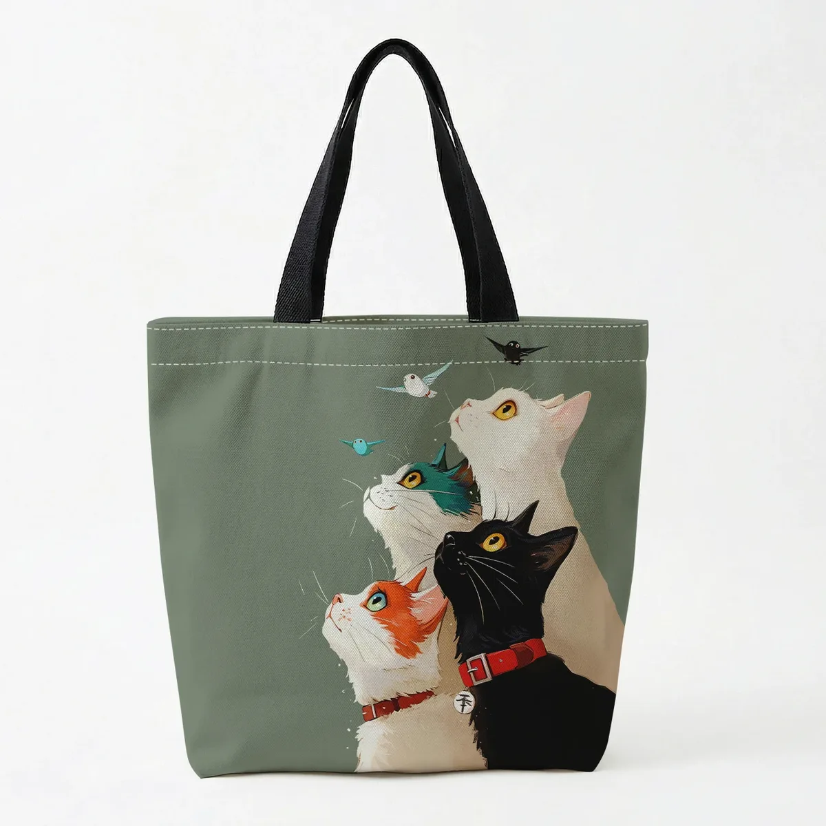 1 pièce, sac à main motif chat empilé, sac à main réutilisable et tendance, sac à main multifonctionnel, sac de shopping en toile imprimée