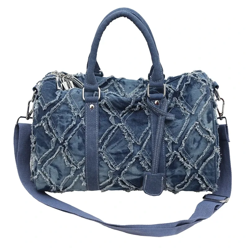 nouveau style 2025 : sac à main en jean rétro personnalisé, sac de voyage grande capacité en patchwork vieilli, sac bandoulière polyvalent et tendance