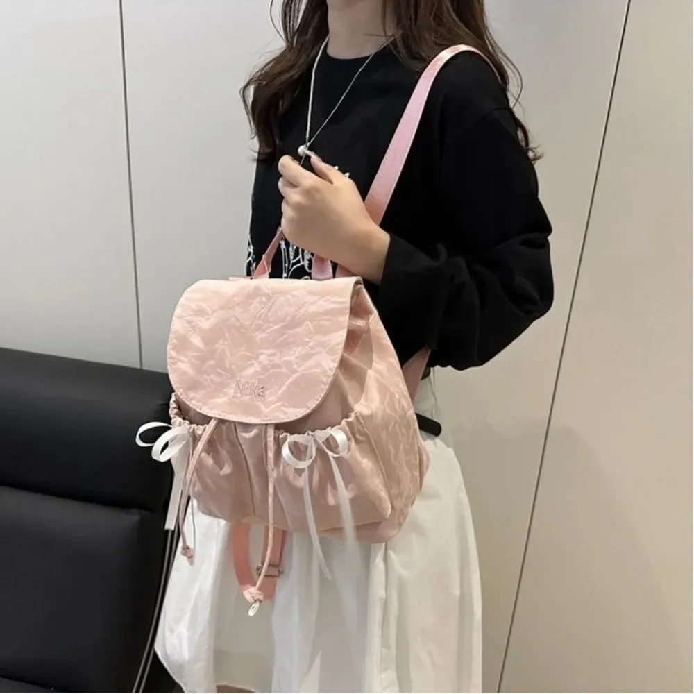 mode mignon noeud femmes sac à dos cordon grande capacité étudiants bookbag couleur unie école sac à dos voyage