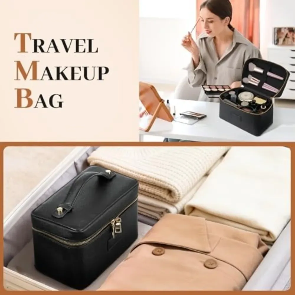 nouvelle trousse de maquillage en cuir pu, grande capacité, forme carrée, trousse de toilette imperméable, séparateur amovible, organiseur de maquillage, étui de voyage