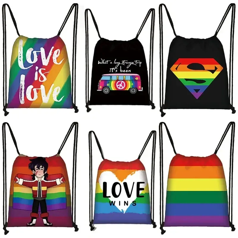 sac à dos à motif de cœur arc-en-ciel lgbt, sacs à cordon de proximité pour les zones de voyage, sac de rangement arc-en-ciel, mode thon, lesbienne et gay pride, cadeau