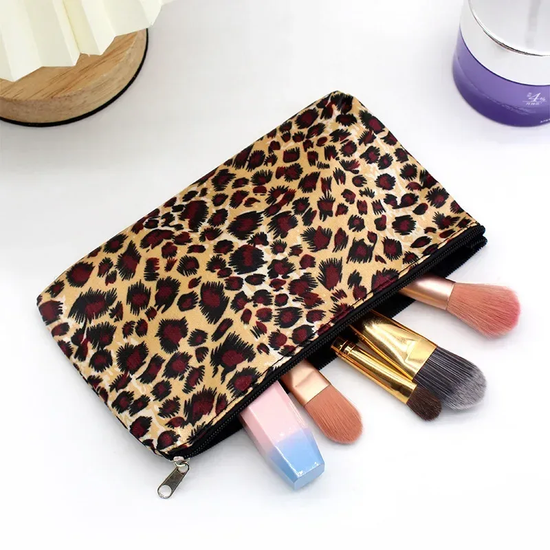 trousse de maquillage à fermeture éclair motif léopard, sac multifonctionnel à la mode, pochette à cosmétiques ou porte-monnaie de voyage/transport pour femmes