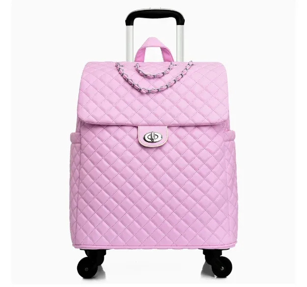 valise de voyage en cuir pu pour femme, motif diamant, étanche, taille cabine 20 pouces, sac à roulettes avec roues pivotantes