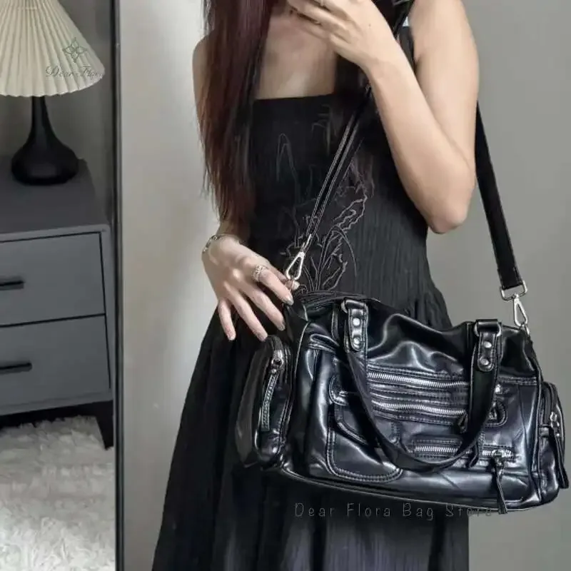 y2k – sacs à bandoulière vintage noirs pour femmes, sac à bandoulière punk gothique, sacs à main multi-poches en cuir pu, fourre-tout de grande capacité à la mode