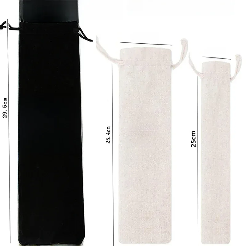 sac de rangement pour couverts en acier inoxydable, sac cadeau en coton et lin avec paille, sac velboa, logo personnalisable disponible
