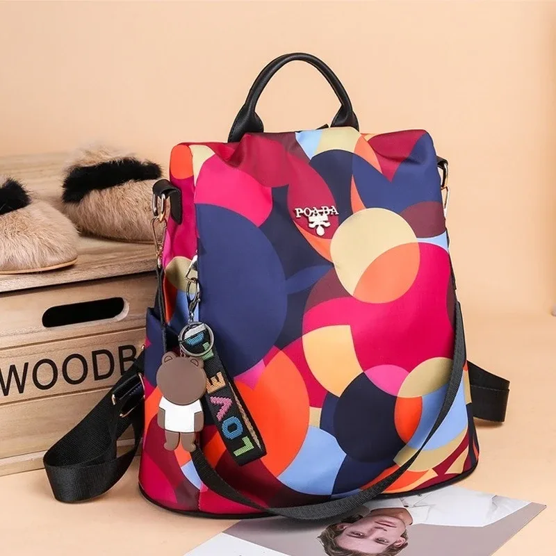 sac à dos en tissu oxford pour femmes, motif circulaire coloré, imperméable, antivol, sacs à dos polyvalents pour voyage/école/usage quotidien