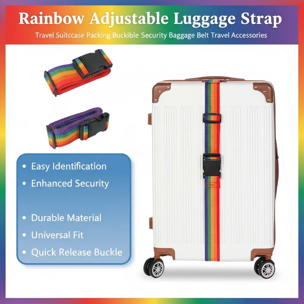 sangle de bagage réglable arc-en-ciel, boucle d'emballage pour valise de voyage, ceinture de sécurité pour bagages, accessoires de voyage, 1/2 pièces