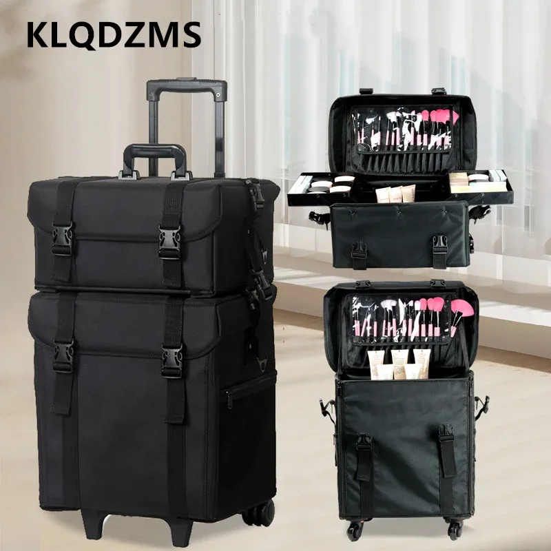 klqdzms – trousse à cosmétiques professionnelle pour femme, en tissu oxford, trousse de beauté et de manucure, chariot de grande capacité avec roulettes, sac à bagages
