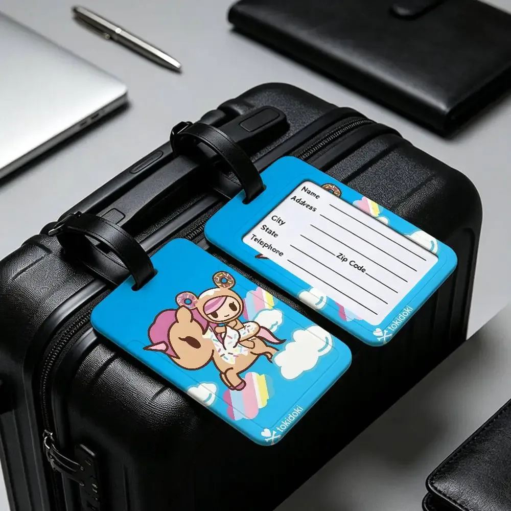 étiquette de bagage anti-perte en pvc durable, avec carte d'information, légère, pour identification des bagages, inspirée de l'anime japonais t-tokidoki
