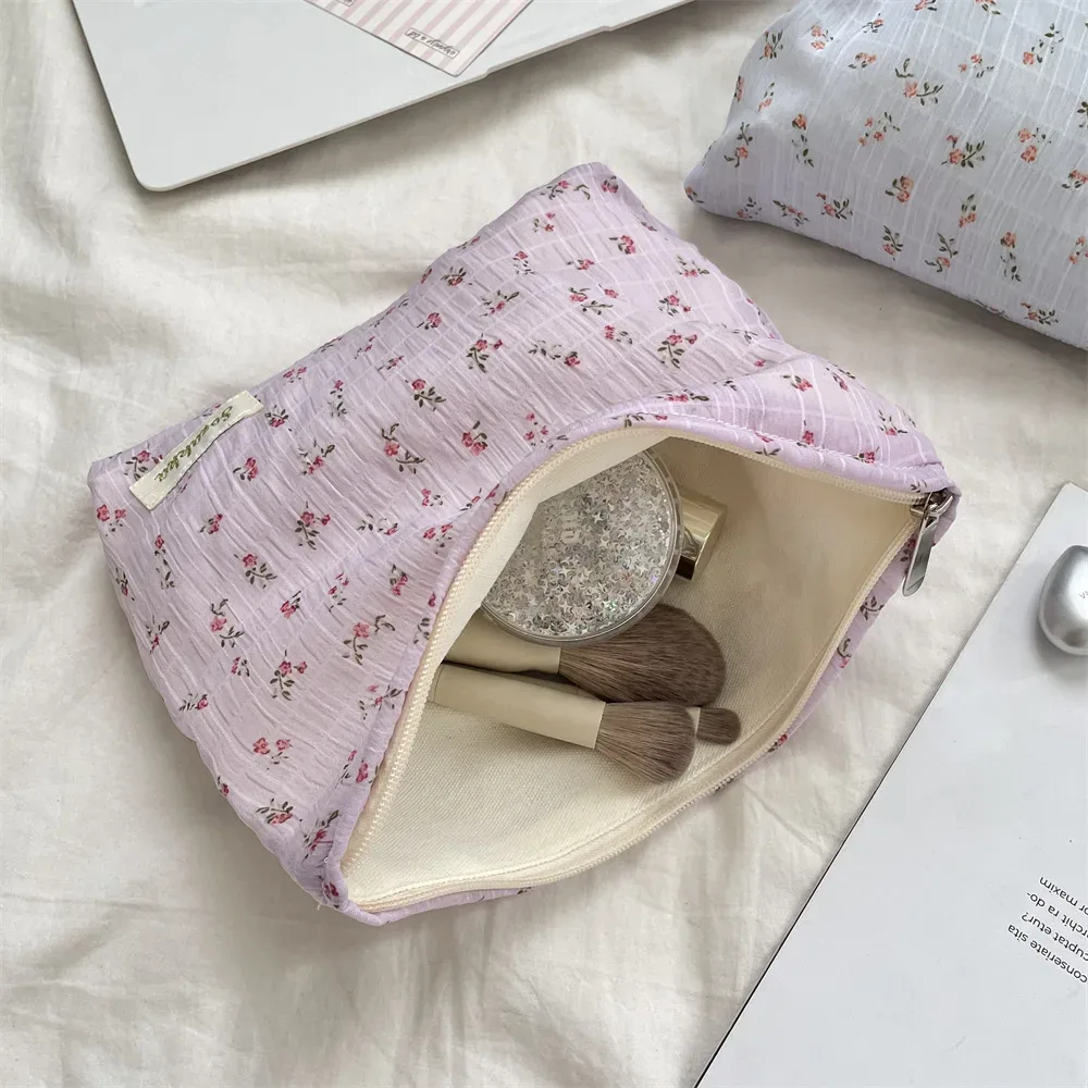 trousse de maquillage florale, sac de toilette léger et transparent à motif de cerises, sac de voyage portable pour soins de la peau, idéal pour les femmes et les jeunes filles.