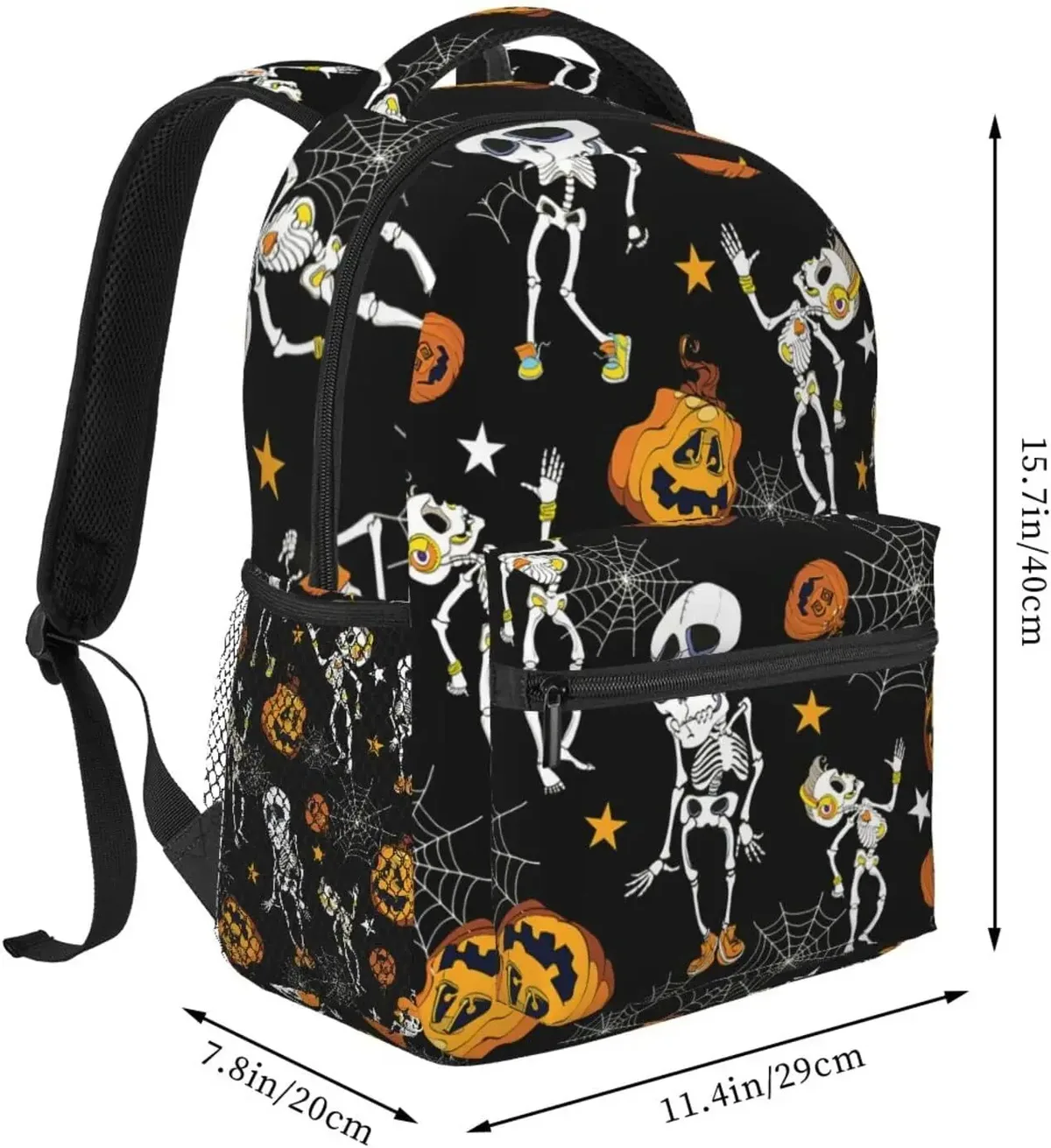 sac à dos décontracté avec poches pour ordinateur portable, sacoche de jour pour voyage, motif de lettres et citrouilles, halloween
