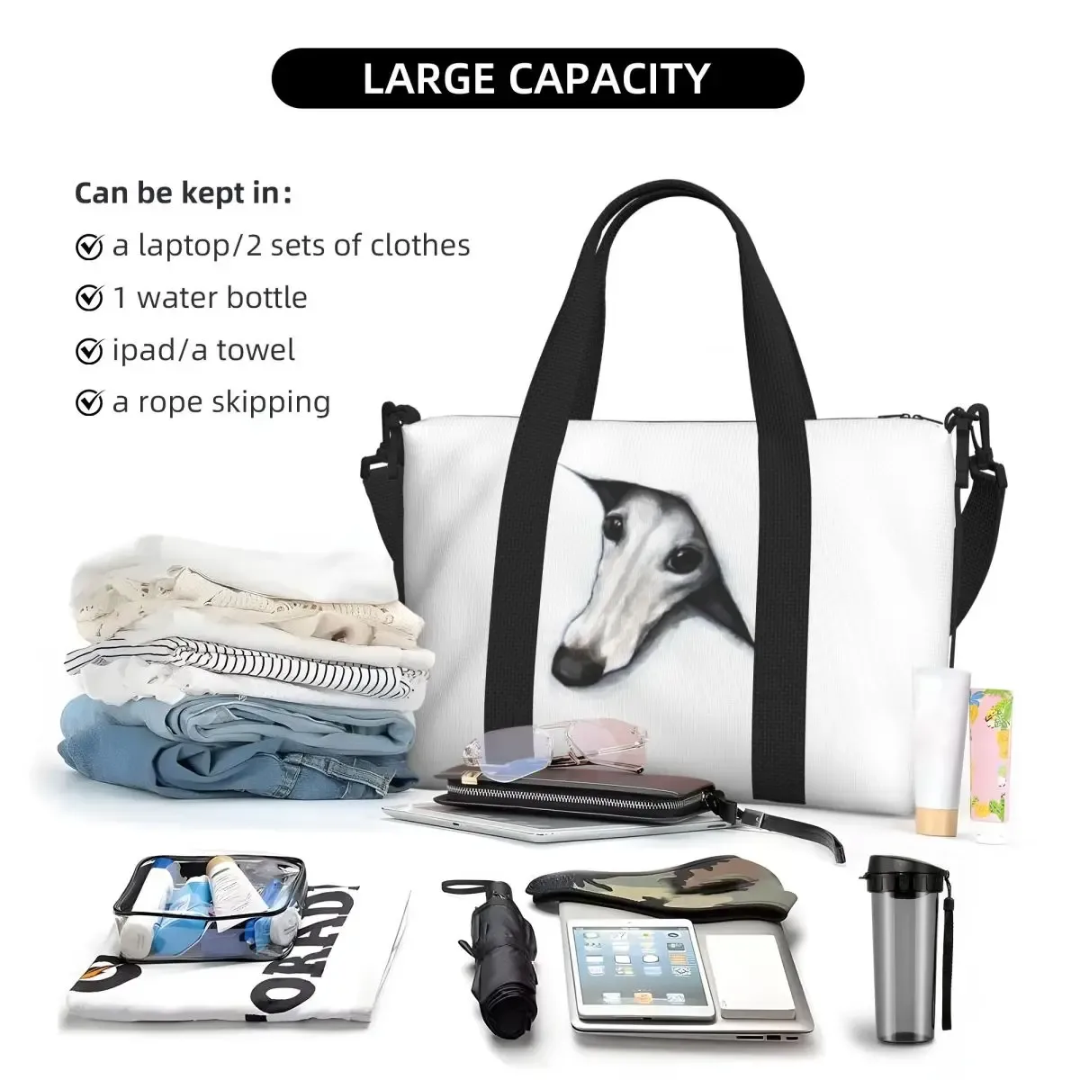 sac fourre-tout personnalisé whippet peeping pour femme, grande capacité, lévrier lévrier, sac de voyage pour chien, salle de sport, plage