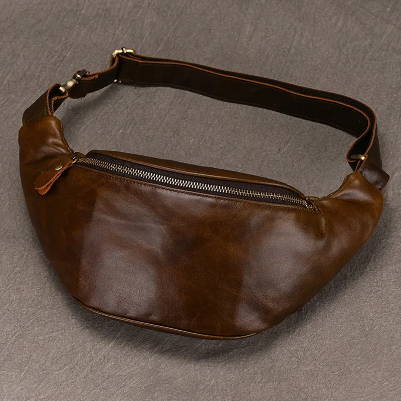 sacs de taille en cuir véritable pour hommes, sac banane, pochette pour téléphone, mini sac de poitrine de voyage, sac à bandoulière, pochette en cuir noir
