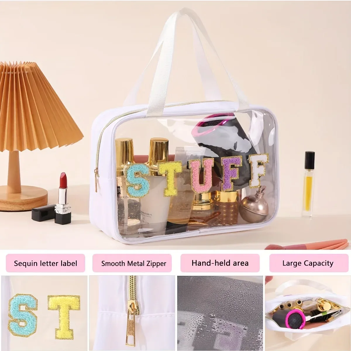 boîte de maquillage transparente givrée en pu, trousse de toilette de voyage étanche, sac de rangement de bain portable de grande capacité, sac à déjeuner pour enfants