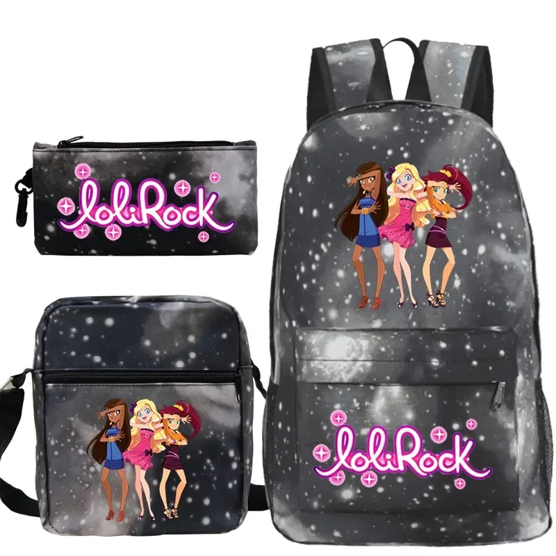 ensemble de sac à dos lolirock mignon pour garçons et filles, sacs d'école animés, sac à dos de voyage pour hommes et femmes, cadeau pour adolescents, 3 pièces