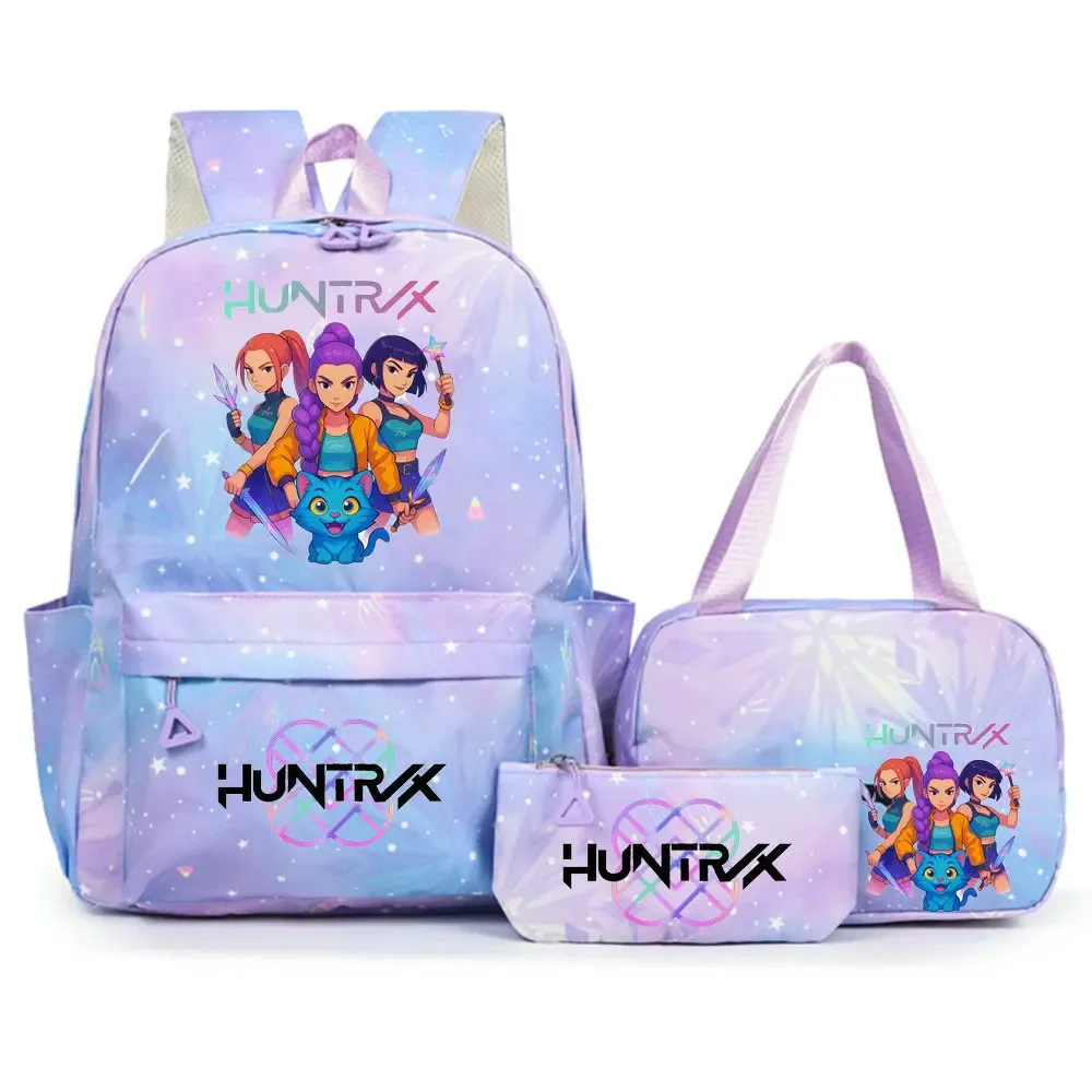 ensemble de sacs à dos imprimés kpop demon hunters avec sac à lunch et trousse à crayons, sac à dos d'extérieur léger et respirant de grande capacité