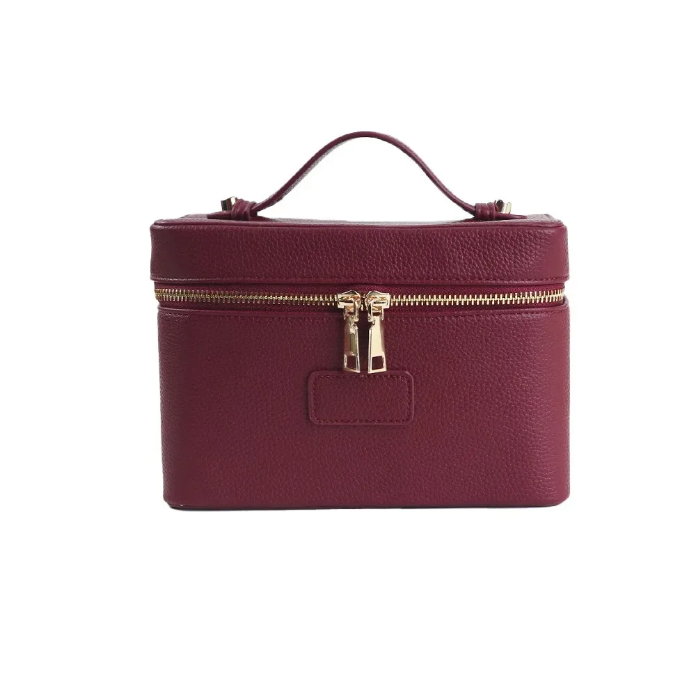 sac à maquillage en cuir pu, forme carrée, grande capacité, sac cosmétique à main, doublure amovible, pochette cosmétique imperméable ​ ​