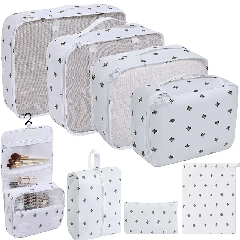 7/8/9 pièces nouvel ensemble organisateur de voyage sacs de rangement grande capacité valise stockage bagages vêtements tri organisateur ensemble pochette à chaussures