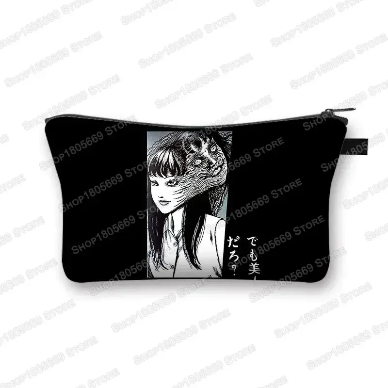 trousse à cosmétiques imprimée manga d'horreur tomie spiralized pour femmes, trousse de maquillage, rouge à lèvres, trousse de toilette, mini sac à main pour filles, trousse à cosmétiques