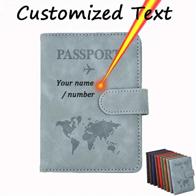 Porte-passeport personnalisable anti-RFID – Cuir synthétique élégant avec motif carte, portefeuille de voyage multifonctionnel