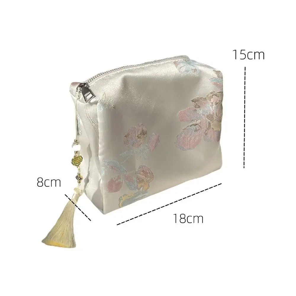 pochette cosmétique portable en polyester avec fermeture éclair, broderie florale, style chinois, organiseur de maquillage, pour voyage