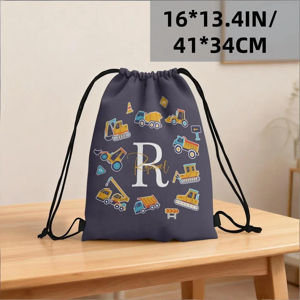 sac à cordon personnalisé avec initiales et nom (1 pièce) - texte/initiales personnalisés, camion de dessin animé, sacs de sport adaptés aux voyages, aux cadeaux de fête